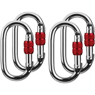 China Heavy Industry Climbing Hard Steel Silver Carabiner Clip Carabiner Locking O-Shaped Climbing Hook With Screwgate for sale