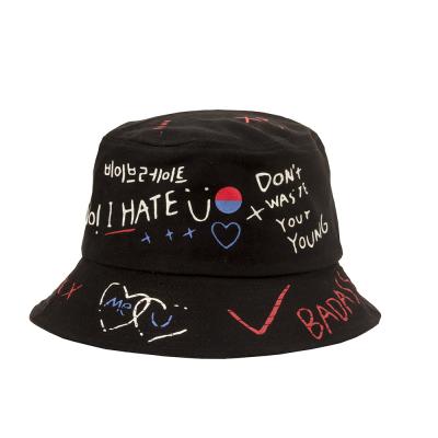 China 2021 new image fashion bilateral wear funny printing hat graffiti printed bucket hats for sale