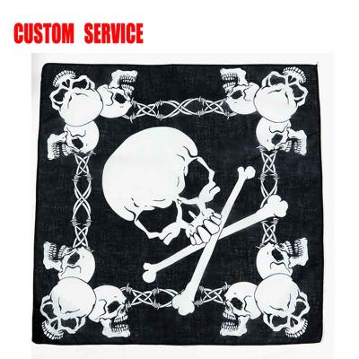 China Custom Sports Fans Bandana Logo OEM Silk Cotton Screen Printed Soft Square Skull Paisley Headwear Bandana for sale