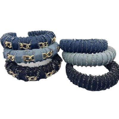 China 2021 Trendy Fashion Lady Denim Hairbands Metal Jeans Hairbands for sale