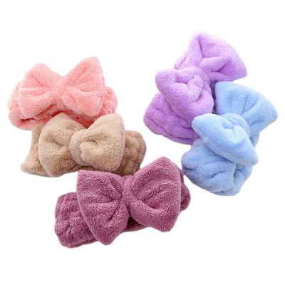 China Low MOQ Good Quality Coral Velvet Bow Headband Face Wash Microfiber Makeup Headband Elastic Hair Band Friendly Material for sale