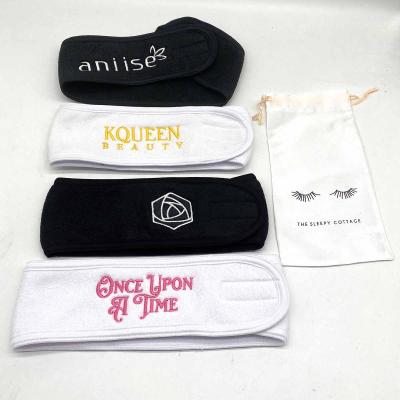 China Custom Spa Facial Elastic Yoga Headband Women Makeup Headbands Women Towel Fashion Logo Wrap Headband Washable Embroidery Logo for sale