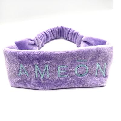 China 2022 Sporty Logo Velvet Elastic Hair Bands Custom Designer Facial Makeup Spa Soft Headband For Women for sale