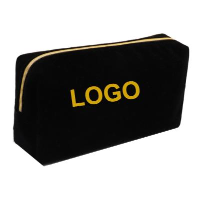 China Black Waterproof High Quality Luxury Velvet Logo Embroidery Travel Makeup Bags Soft Beauty Cosmetic Bag for sale