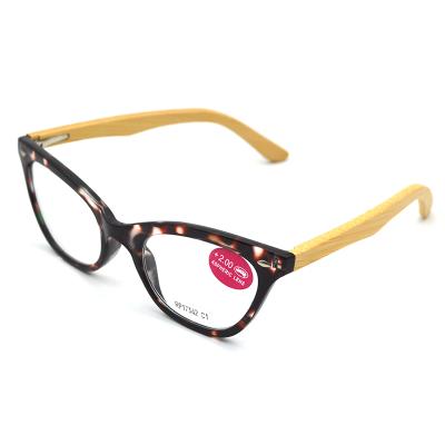 China PC thin frame cat eye bamboo promotion temple reading glasses for sale