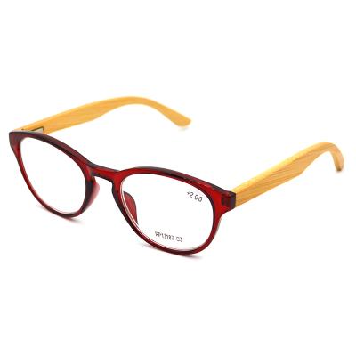 China Super slim light promotion cheap plastic bamboo temple reading glasses for sale