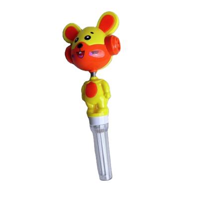 China Cartoon Toys Interesting Novelty toy with candy kids plastic toys China shaking sound can hold candy small toy sugar tube for sale