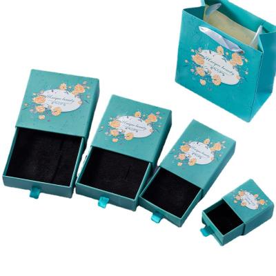 China New Recyclable Color Printing Jewelry Box Bracelet Necklace Ring Jewelry Box Small Square Brooch Box for sale