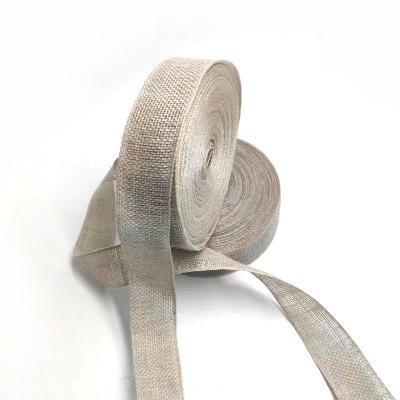 China Home Textiel 1 Inch Linnen 100% Linnen Boorlap Ribbon Voor Kerst Wedding Decoration Te koop