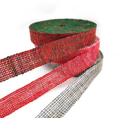 China Sustainable 4 Cm Red Orange Silver Colorful Christmas Decorative Jute Ribbon Webbing for sale