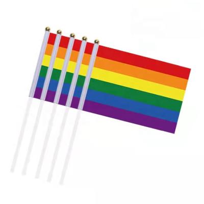 China Gay Pride Hand Flag Outdoor Indoor Automotive Polyester Hand Held Flag for sale