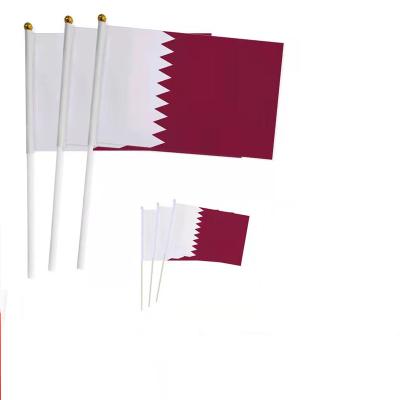 China Hand Held World Cup Qatar Flag Automotive Indoor Outdoor Polyester Football Qatar Flag for sale