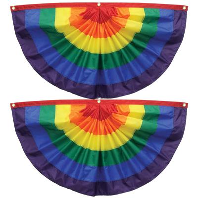 China Automotive Customized LGBTQ Sewn Polyester Rainbow Flag Gay Lesbian Pride PLEATED FAN DECORATION FLAG USA AMERICAN BUTTONING for sale