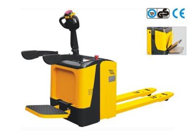 China Stand - On Type 2500kg Pallet Jack Forklift With Folding Platform for sale