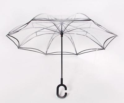 China Minimalist Umbrella Double Layer Reverse Transparent Umbrella With Printing Customized Reverse Umbrellas for sale