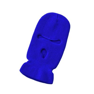 China Outdoor Recycling Knitting Knitting Acrylic Material Bright Blue Shiny Warm Wool Windproof Winter Three Hole Hat Windshield Face Mask for sale