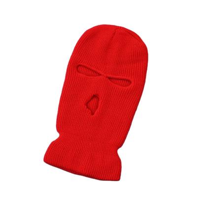 China Warm Wool Knitted Neck Outdoor Recycling Knitting Acrylic Cuff Windproof Winter Spirit Three Hole Hat Windshield Face Mask Red Color for sale