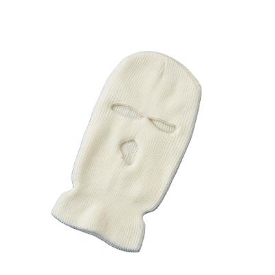 China Pure White Color Windproof Winter Warm Three Hole Hat Windshield Face Mask Wool Knitted Neck Outdoor Recycling Acrylic Cuff for sale