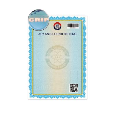 China Anti-fake Printing Security Certificate With Water Mark Paper And HologramUv Security Paper With Security Thread And Water Mark for sale