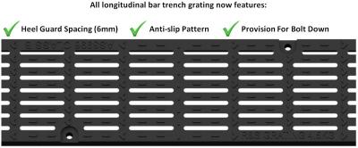 China Anti-slip Pattern Heel Guard Spacing Heavy Duty (Class D) Longitudinal Bar Iron Cast Trench Grates for sale