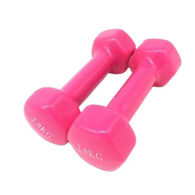 China custom logo rubber covered dumbbell home use dumbbell pink 1kg 5kg dumbbell fitness equipment rubber women gym weights for sale