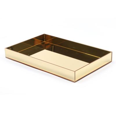 China Wholesale Custom Gold Colors Desktop Makeup Mirror Simple Modern Square Acrylic Drawer Decorative Serving Trays for Storage for sale