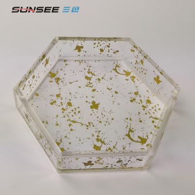 China Home Furnishings Customize Cheap Clear Jewelery Overlay Makeup Hexagon Acrylic Serving Tray Stackable For Hotel for sale