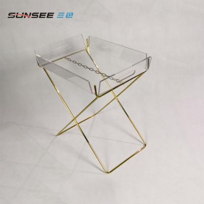 China Eco-friendly Modern Small Snack Tray Side Square Furniture Eco-friendly Picnic Tray Table With Metal Legs for sale