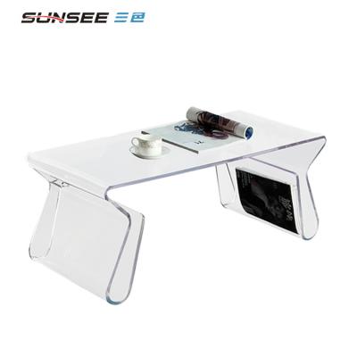 China Wholesale Custom Ghost Transparent Classy Lucite Coffee Shop Furniture Furniture Magazine Acrylic Table For Family for sale