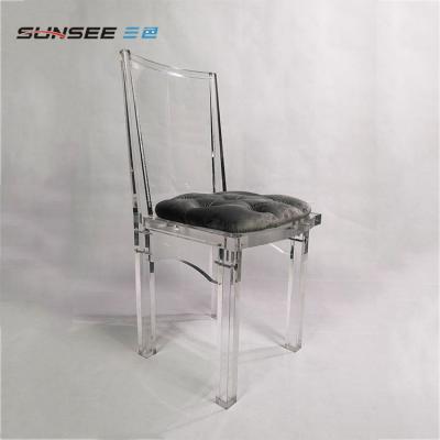 China Restaurant Luxury Lounge Furniture Acrylic High Back Dining / Or Wedding Office Dining Chairs With Gray Cushions for sale