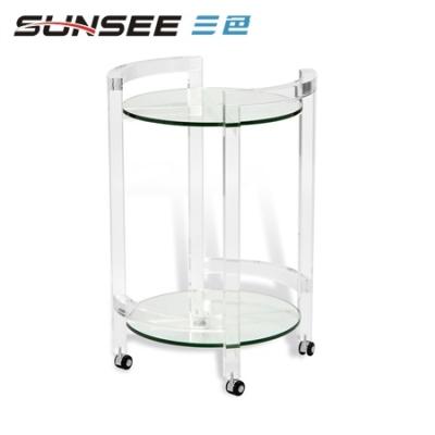 China 2019 fashion hotel wine cart and kitchen clear transparent mobile kitchen cart acrylic beauty for hotel for sale