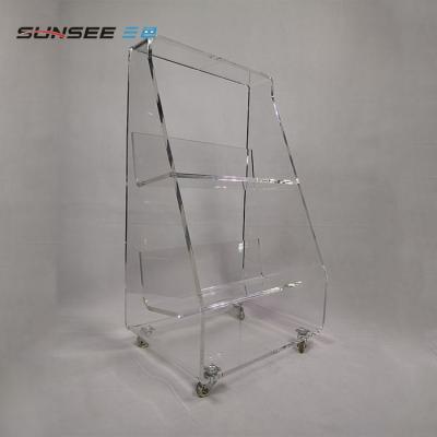 China Acrylic Clear Trapezium Trolley Home Storage Furniture Bar Cart Living Room Dining/Office 2 Tier Rolling Trolley Cart For Home Or Restaurant Use for sale