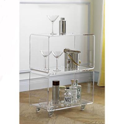 China Clear Lucite Home Furniture Bar Use Bedside Table Cart 3 Tier Living Room Dining / Or Office Rolling Acrylic Serving Cart For Hotel for sale