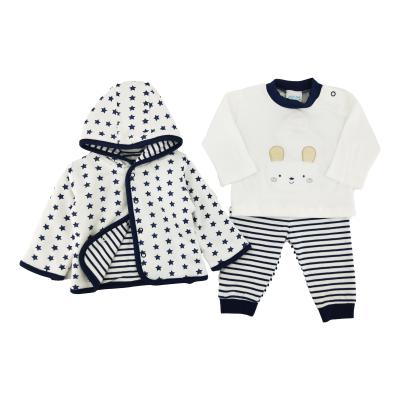 China 3 Piece Cute High Quality Anti-Shrink Navy Blue Inside 100% Cotton Outside 100% Polyester Baby Clothing Set for sale