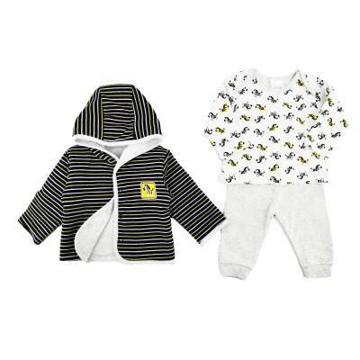 China Fashion Anti-Shrink High Quality Unisex 100% Cotton Inside 100% Polyester Outside 3 Pcs Baby Clothing Set for sale