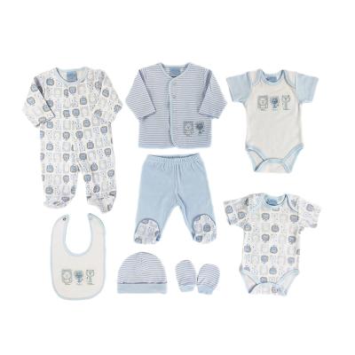 China High Quality Anti-Shrink Cotton Layette Baby Clothes 8 PCS Set With Coverall, Hat, Glove, Shoes, And Bib for sale