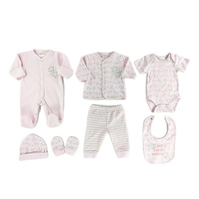 China Cute 100% Anti-Shrink Quality Cotton Layette Baby Clothes 7 PCS Set Newborn Infant Baby Gift Sets for sale