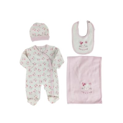 China Antibacterial 4 Pieces Clothing Set Baby Cartoon Soft Warm 100% Cotton Printed Mouse Set for sale