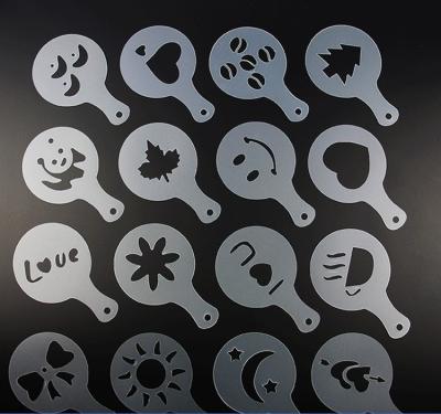 China 16Pcs Coffee Latte Cappuccino Bartender Viable Art Stencils Cake Duster Templates Coffee and Bread Tools Accessories for sale