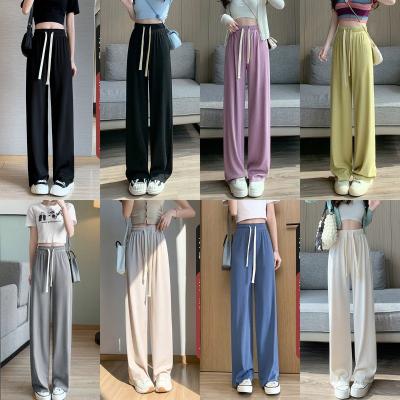 China 2023 New Anti-wrinkle Ice Silk Wide Leg Pants Women's Summer High Waist Slim Loose Straight Leg Casual Pants Long Pants for sale