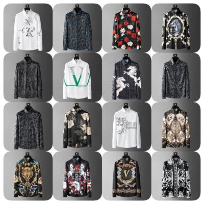 China 2023 Anti-wrinkle Spring and Autumn New Men Fashion Printing Soft Slim Fit Long Sleeve Shirts Wholesale for sale