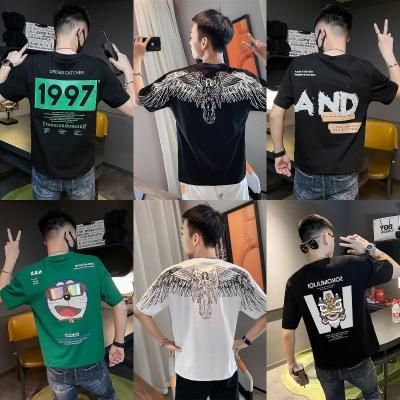 China European and American short sleeve T-shirt men's Korean anti-shrink neck casual personality new fit round t-shirt for sale