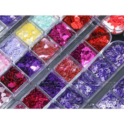 China Plastic MILAN Sparkle Laser Heart Polyester Glitter Powder Decals Sequins Nail Charms Wholesale Nail Art Stickers Accessories Decoracion for sale