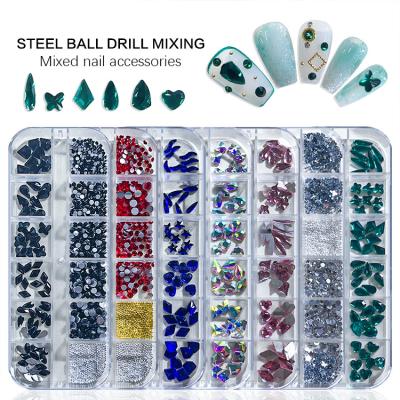 China Decorate Nail MILAN 12 grid Multi Shape Crystal Diamond Nail Charms Accessories Decoracion Wholesale Nail Art Stickers Rhinestones for sale