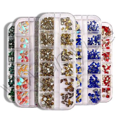 China Decorate Nail Shiny Crystal AB White Rainbow Nail Art Mix Shape Fancy In Box Flat Bottom Glass nail rhinestone art decoration rhinestones for sale