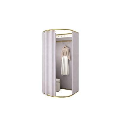 China Online wholesale shopping malls decoration mobile changing golden semicircular shelf mobile fitting room for boutiques for sale