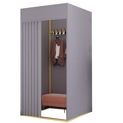 China Shopping malls factory wholesale price finely processed portable rack square mobile gold changing room dressing room for sale