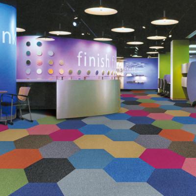 China Cheap Price Sexangle 50*50 Luxury Removable Commercial Office Nylon Carpet Eco-friendly Tiles Printed Washable for sale