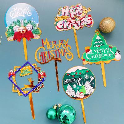 China Acrylic Christmas Cake Topper Collection Gold Xmas Theme Snowflake Glitter Picks Decorations Cake Santa Claus Decor for sale