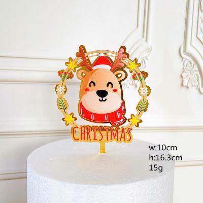 China New Product Color Print Acrylic Cartoon Santa Claus Acrylic Cake Insert Card Decoration Christmas Bakeware Cake Toppers for sale